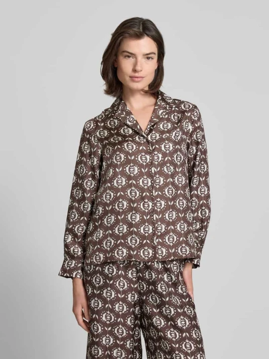 Zdjęcie produktu Bluzka jedwabna o kroju regular fit z kołnierzem z połami model ‘ONCIA’ Weekend Max Mara Ciemnobrązowy