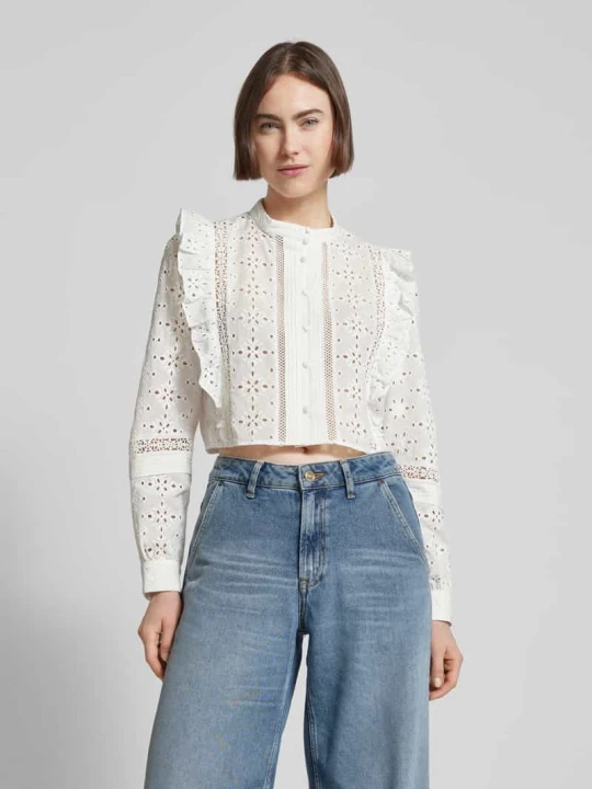 Zdjęcie produktu Bluzka koszulowa krótka z haftem angielskim The Kooples Biały