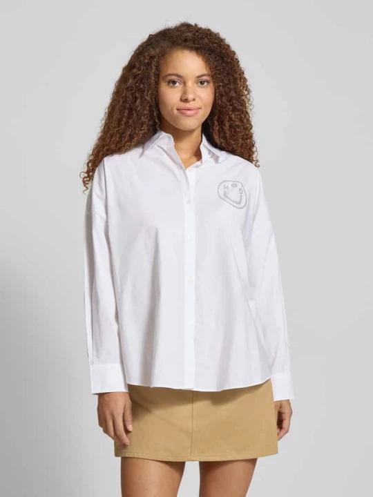 Zdjęcie produktu Bluzka koszulowa o kroju oversized z czystej bawełny model ‘EDAFNE_B’ Hugo Biały