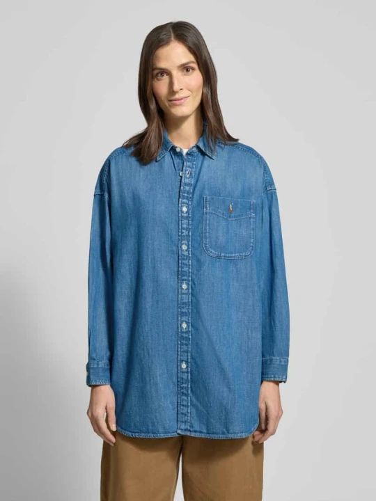Zdjęcie produktu Bluzka koszulowa o kroju oversized z materiału stylizowanego na denim Polo Ralph Lauren Jeansowy niebieski