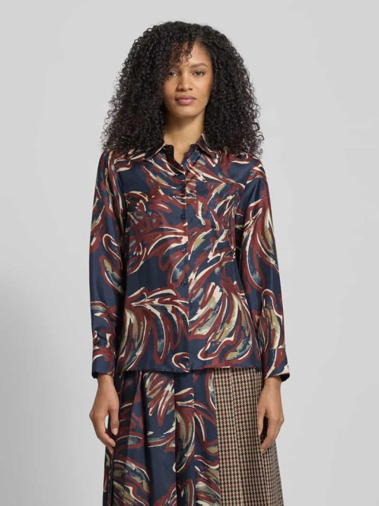 Zdjęcie produktu Bluzka koszulowa o kroju regular fit z czystego jedwabiu model ‘RIVE’ Weekend Max Mara Granatowy