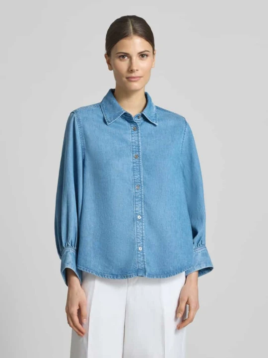 Zdjęcie produktu Bluzka koszulowa o kroju regular fit z czystego lyocellu w tkaninie stylizowanej na denim LANIUS Jeansowy niebieski