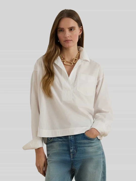 Zdjęcie produktu Bluzka koszulowa o kroju regular fit z czystej bawełny Lauren Ralph Lauren Biały