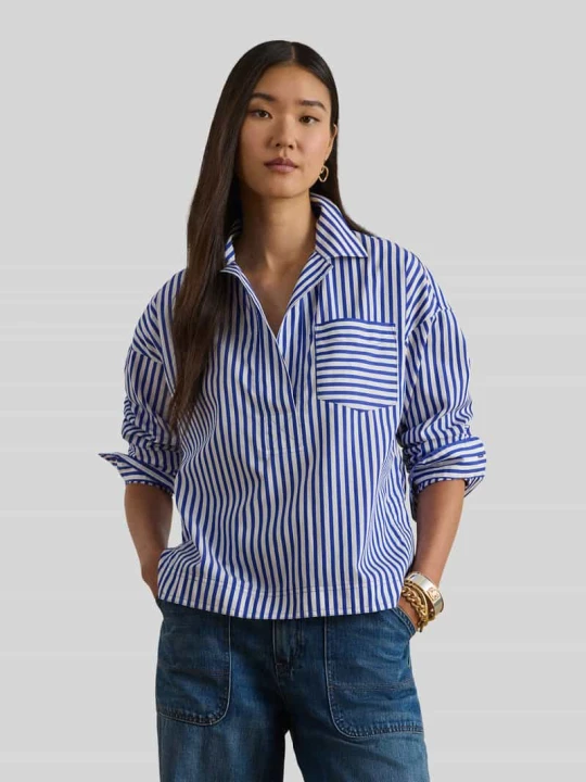 Zdjęcie produktu Bluzka koszulowa o kroju regular fit z czystej bawełny Lauren Ralph Lauren Niebieski