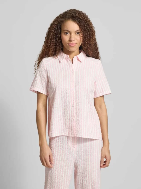 Zdjęcie produktu bluzka koszulowa o kroju regular fit z czystej bawełny model 'TINNA' Pieces Różowy
