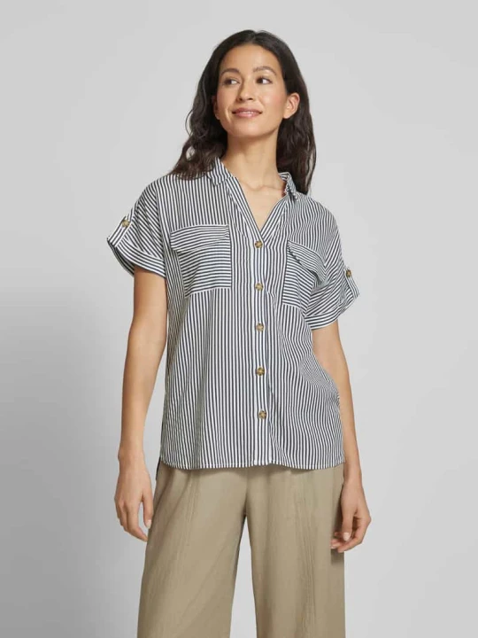 Zdjęcie produktu Bluzka koszulowa o kroju regular fit z czystej wiskozy model ‘BUMPY’ Vero Moda Ciemnoniebieski