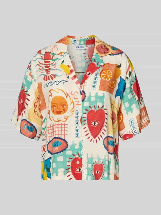 Zdjęcie produktu bluzka koszulowa o kroju regular fit z czystej wiskozy model 'KLARISA' Pieces Beżowy