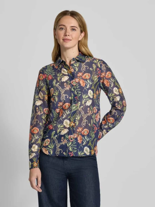 Zdjęcie produktu Bluzka koszulowa o kroju regular fit z dodatkiem jedwabiu model ‘Floral’ Gant Granatowy