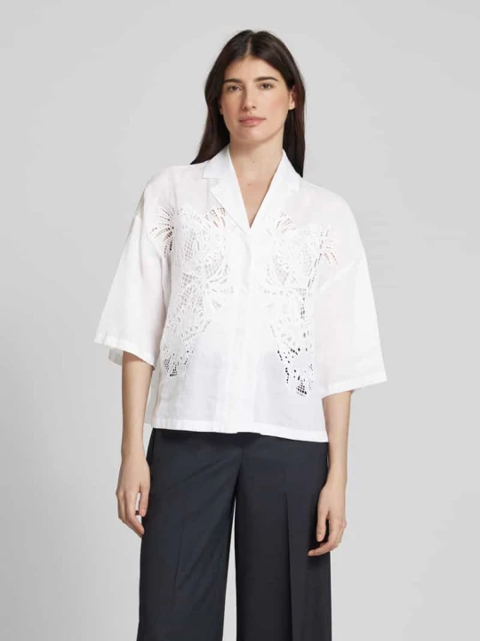 Zdjęcie produktu Bluzka koszulowa o kroju regular fit z haftem angielskim model ‘LEGNO’ Max Mara Biały