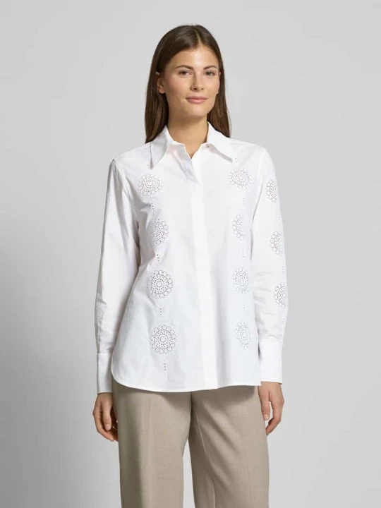 Zdjęcie produktu Bluzka koszulowa o kroju regular fit z haftem angielskim model ‘SESIA’ Max Mara Biały