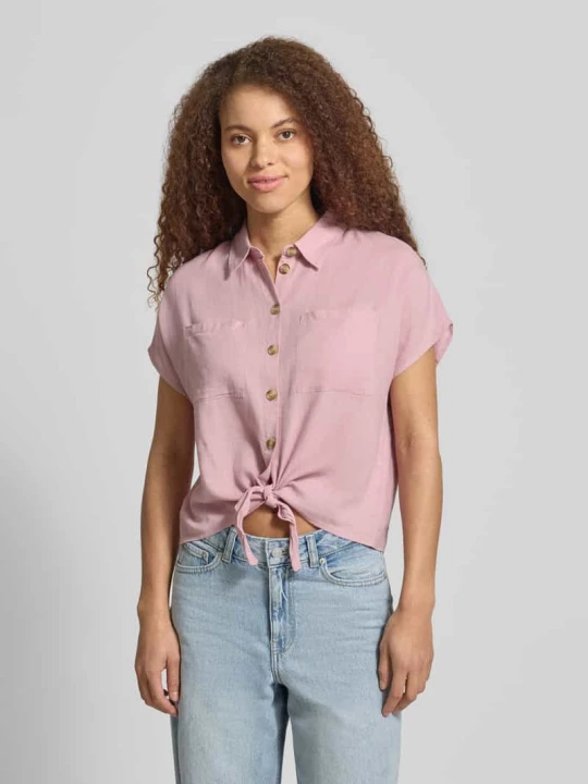 Zdjęcie produktu bluzka koszulowa o kroju regular fit z mieszanki wiskozy i lnu model 'PIA' Pieces Różowy