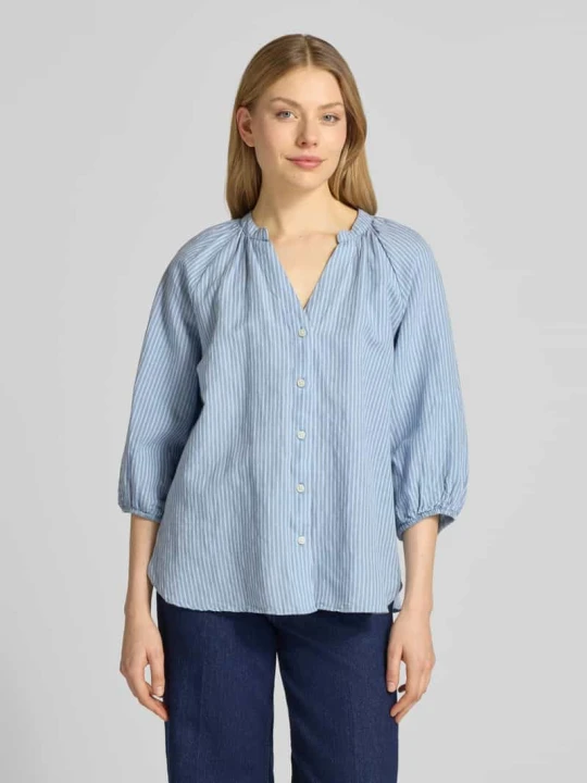 Zdjęcie produktu bluzka koszulowa o kroju relaxed fit mieszanka lnu i bawełny model 'ALBERTA' Selected Jasnoniebieski