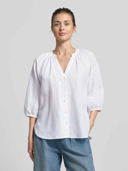 Zdjęcie produktu bluzka koszulowa o kroju relaxed fit mieszanka lnu i bawełny model 'ALBERTA' Selected Biały