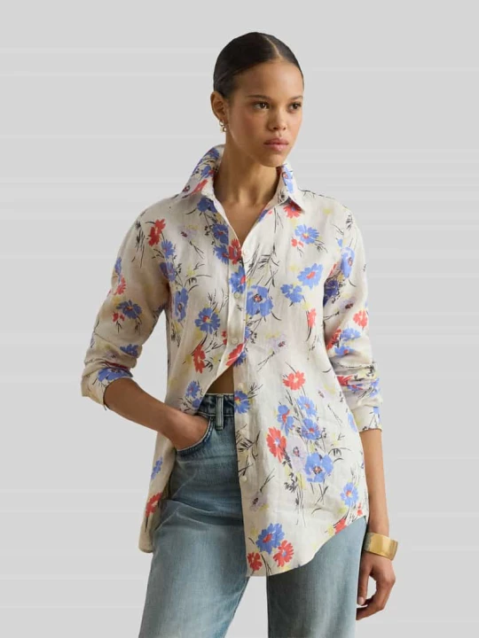 Zdjęcie produktu Bluzka koszulowa o kroju relaxed fit z czystego lnu Lauren Ralph Lauren Écru melanż