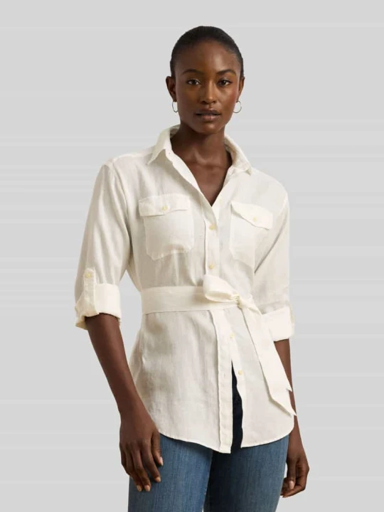 Zdjęcie produktu Bluzka koszulowa o kroju relaxed fit z czystego lnu Lauren Ralph Lauren Biały
