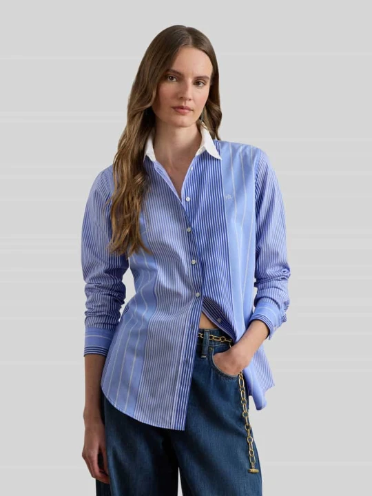 Zdjęcie produktu Bluzka koszulowa o kroju relaxed fit z czystej bawełny Lauren Ralph Lauren Niebieski
