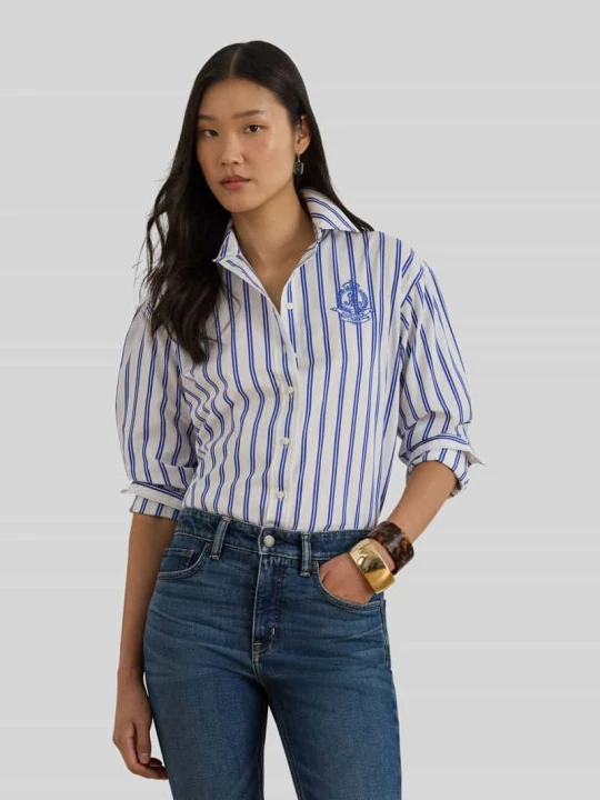 Zdjęcie produktu Bluzka koszulowa o kroju relaxed fit z czystej bawełny Lauren Ralph Lauren Niebieski