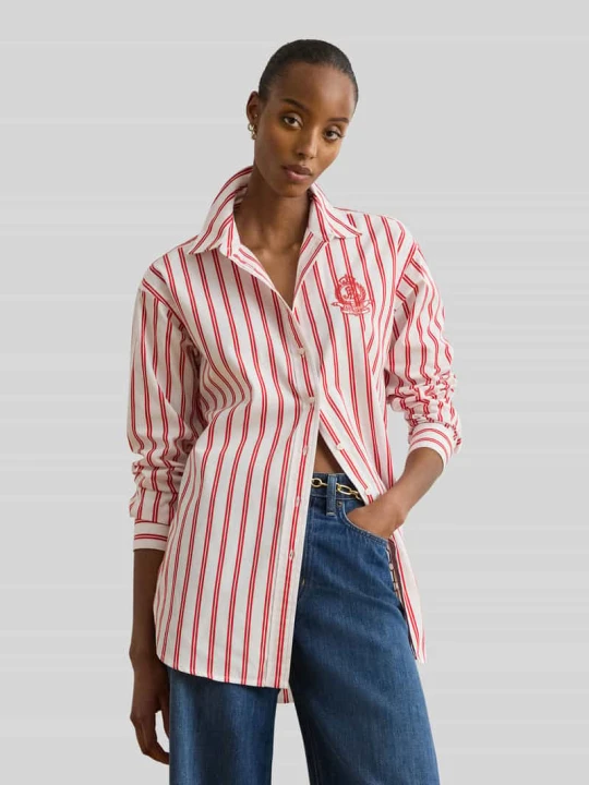 Zdjęcie produktu Bluzka koszulowa o kroju relaxed fit z czystej bawełny Lauren Ralph Lauren Wiśniowy