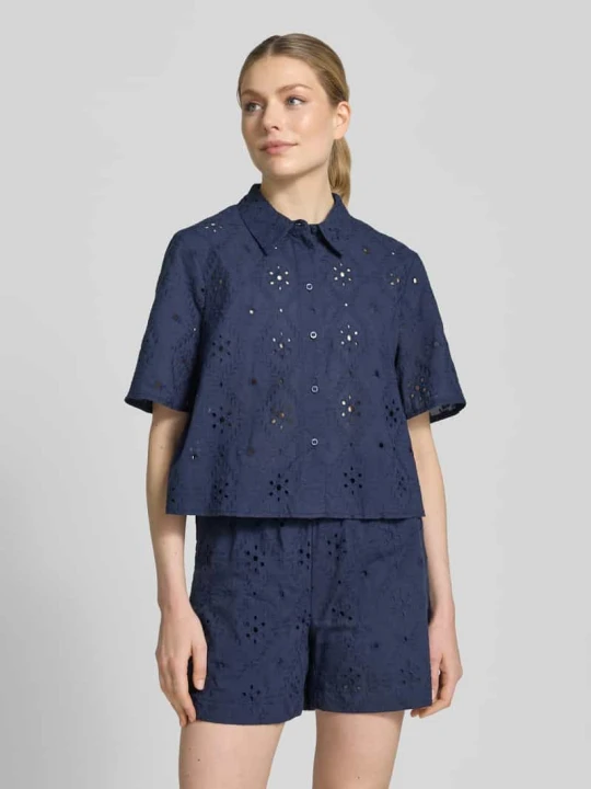 Zdjęcie produktu Bluzka koszulowa o kroju relaxed fit z czystej bawełny model 'ELIZA' Vero Moda Ciemnoniebieski