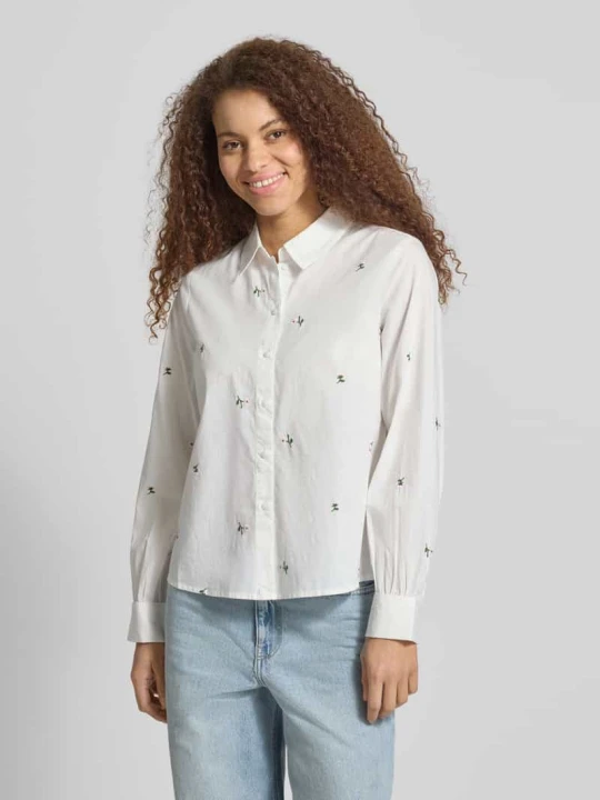 Zdjęcie produktu Bluzka koszulowa o kroju relaxed fit z czystej bawełny model 'GENEVA' Pieces Biały