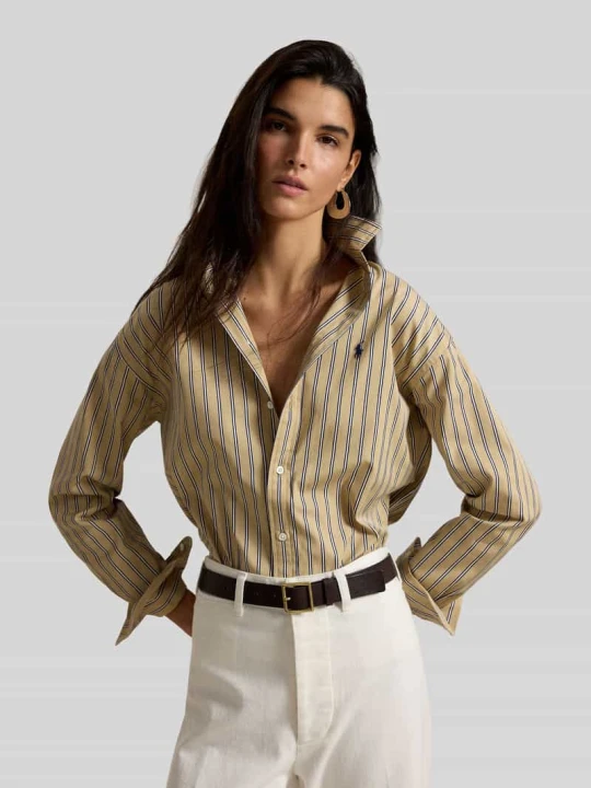 Zdjęcie produktu Bluzka koszulowa o kroju relaxed fit z czystej bawełny z wyhaftowanym logo Polo Ralph Lauren Beżowy