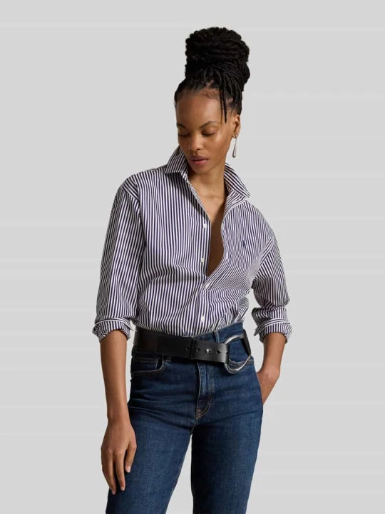 Zdjęcie produktu Bluzka koszulowa o kroju relaxed fit z czystej bawełny z wyhaftowanym logo Polo Ralph Lauren Fioletowy