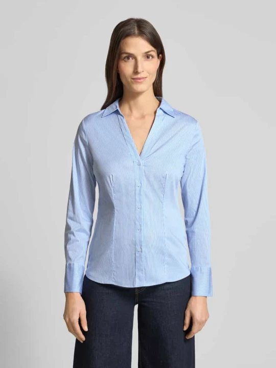 Zdjęcie produktu Bluzka koszulowa o kroju slim fit z dekoltem w serek comma Błękitny