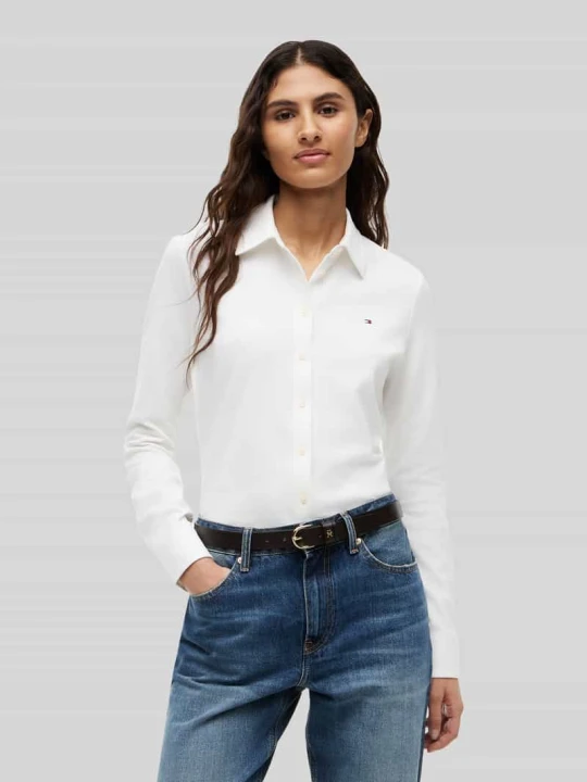Zdjęcie produktu Bluzka koszulowa o kroju slim fit z mieszanki bawełny Tommy Hilfiger Écru