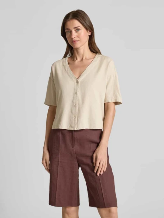 Zdjęcie produktu Bluzka koszulowa o pudełkowym kroju z mieszanki wiskozy i lnu model 'MYMILO' Vero Moda Beżowy