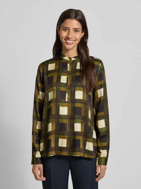 Zdjęcie produktu Bluzka koszulowa z wiskozy ze stójką model ‘JANE’ 0039 italy Khaki