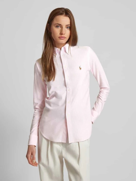 Zdjęcie produktu Bluzka koszulowa z wyhaftowanym logo model ‘HEIDI’ Polo Ralph Lauren Mocnoróżowy