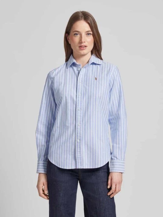 Zdjęcie produktu Bluzka koszulowa z wyhaftowanym logo model ‘Kendal’ Polo Ralph Lauren Jasnoniebieski melanż
