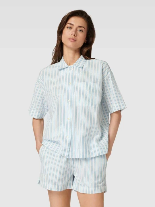 Zdjęcie produktu Bluzka koszulowa ze wzorem w paski KnowledgeCotton Apparel Turkusowy