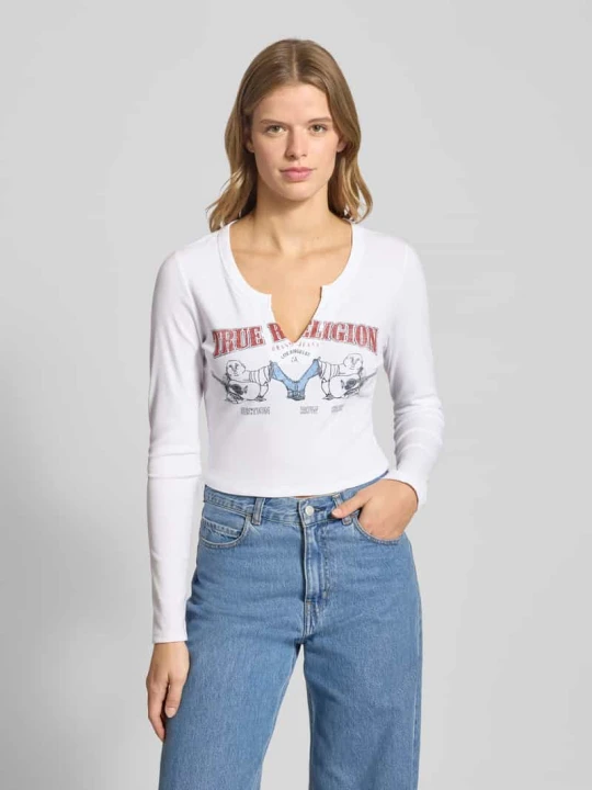 Zdjęcie produktu Bluzka krótka z długim rękawem i nadrukiem z logo model ‘BUDDHA’ True Religion Biały