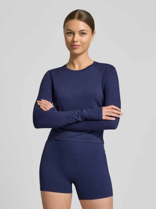 Zdjęcie produktu Cropped longsleeve z okrągłym dekoltem model 'Feather' Fabletics Ciemnoniebieski