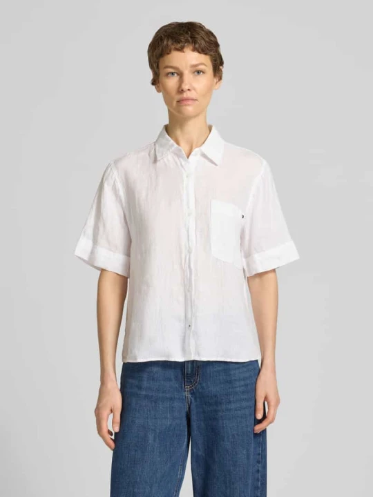Zdjęcie produktu Bluzka lniana o kroju loose fit z brustaszą Tommy Hilfiger Biały
