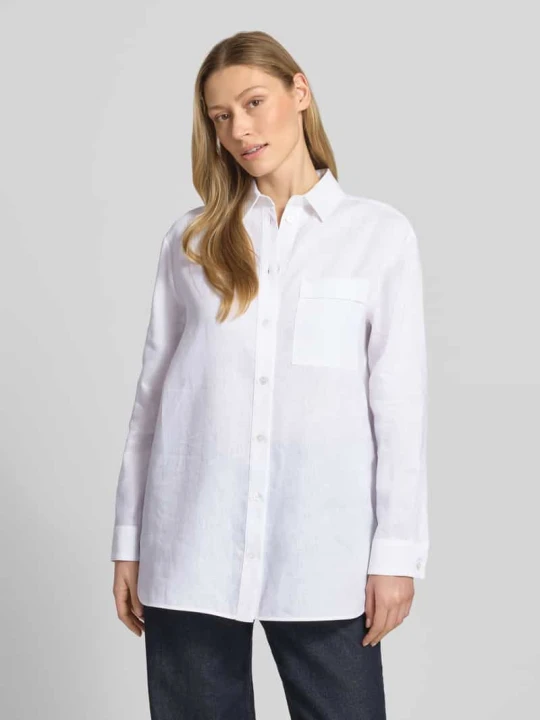 Zdjęcie produktu bluzka lniana o kroju regular fit z brustaszą model 'FILO' MM By Max Mara Biały