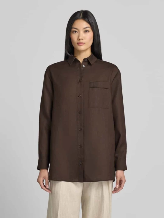 Zdjęcie produktu bluzka lniana o kroju regular fit z brustaszą model 'FILO' MM By Max Mara Ciemnobrązowy