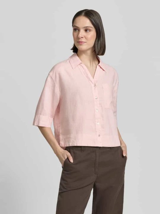 Zdjęcie produktu Bluzka lniana o kroju regular fit z brustaszą model 'Flippa' Opus Jasnoróżowy