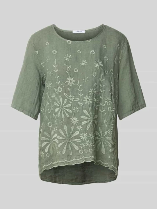 Zdjęcie produktu bluzka lniana o kroju regular fit z hafty model 'La44ura' ZABAIONE Khaki