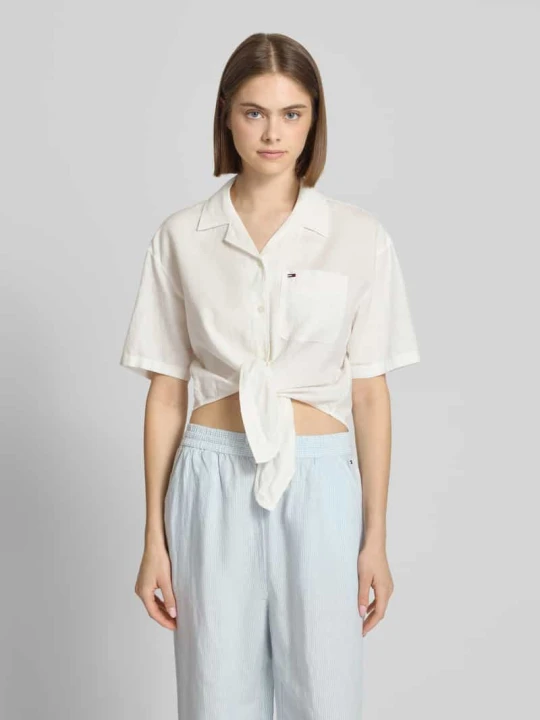Zdjęcie produktu bluzka lniana o kroju regular fit z mieszanki lnu z wiązanym detalem Tommy Jeans Biały