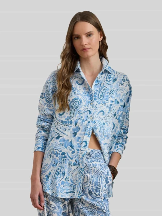 Zdjęcie produktu Bluzka lniana o kroju relaxed fit z czystego lnu z wzorem na całej powierzchni Lauren Ralph Lauren Jasnoniebieski melanż