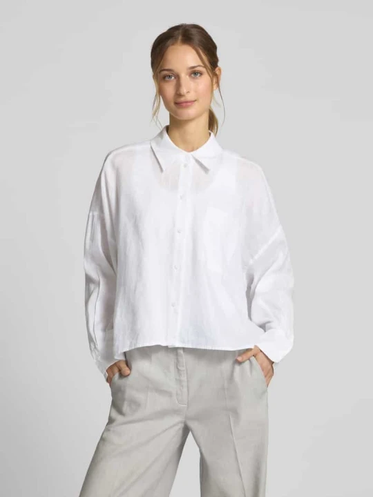 Zdjęcie produktu Bluzka lniana o kroju relaxed fit z kieszenią na piersi model ‘NAMIDA’ Drykorn Biały