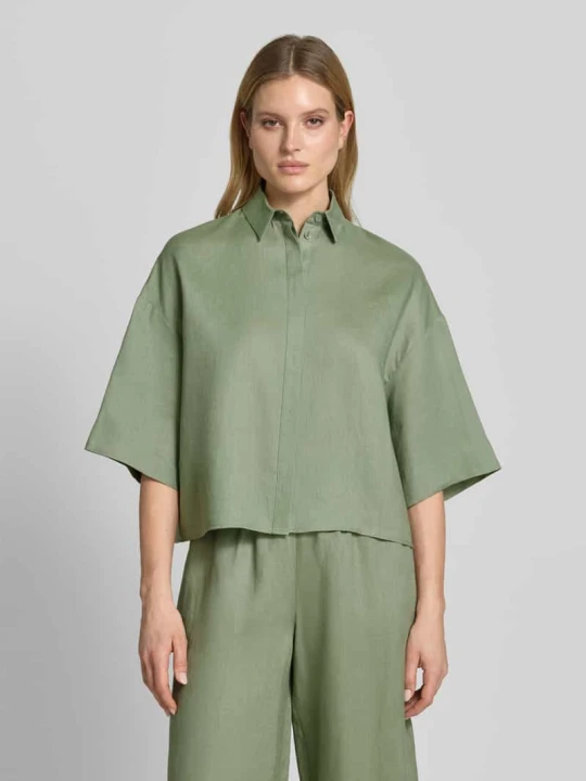 Zdjęcie produktu Bluzka lniana o pudełkowym kroju z rękawem o dł. 3 / 4 model 'RITO' MM By Max Mara Zielony