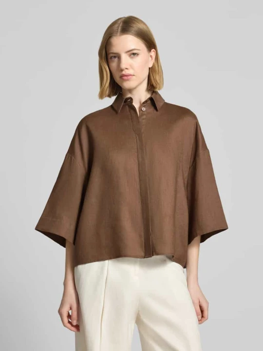 Zdjęcie produktu Bluzka lniana o pudełkowym kroju z rękawem o dł. 3 / 4 model 'RITO' MM By Max Mara Orzechowy