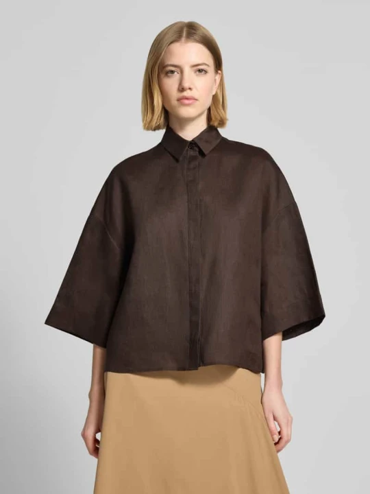 Zdjęcie produktu Bluzka lniana o pudełkowym kroju z rękawem o dł. 3 / 4 model 'RITO' MM By Max Mara Ciemnobrązowy