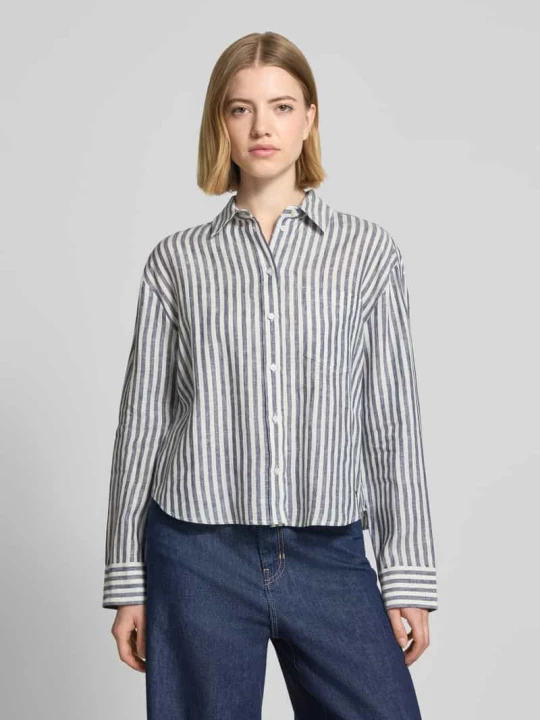 Zdjęcie produktu Bluzka lniana o pudełkowym kroju z wzorem na całej powierzchni model 'ALBATRO' Weekend Max Mara Ciemnoniebieski