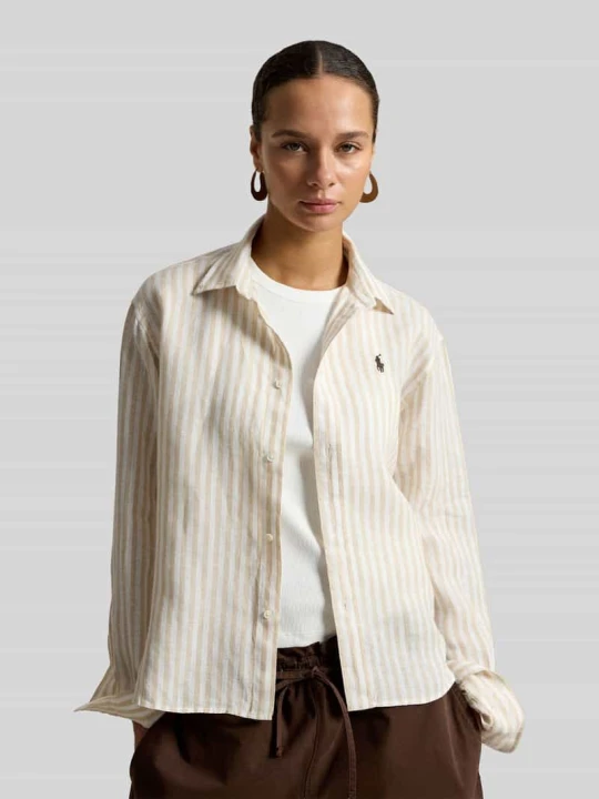 Zdjęcie produktu Bluzka lniana o pudełkowym kroju ze wzorem na całej powierzchni Polo Ralph Lauren Piaskowy