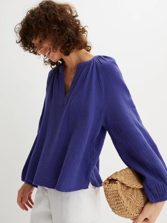 Zdjęcie produktu Bluzka oversize z przewiewnego muślinu z czystej bawełny BonPrix fioletowy