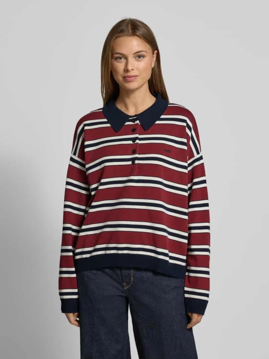 Zdjęcie produktu Bluzka o kroju oversized z długim rękawem i kołnierzykiem polo model ‘paige’ Gestuz Ciemnoczerwony